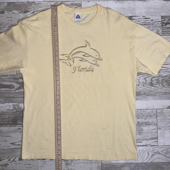 Alstyle Shirt Mens XL Yellow Florida Dolphins Embroidered Graphic Tee Souvenir - Picture 4 of 8